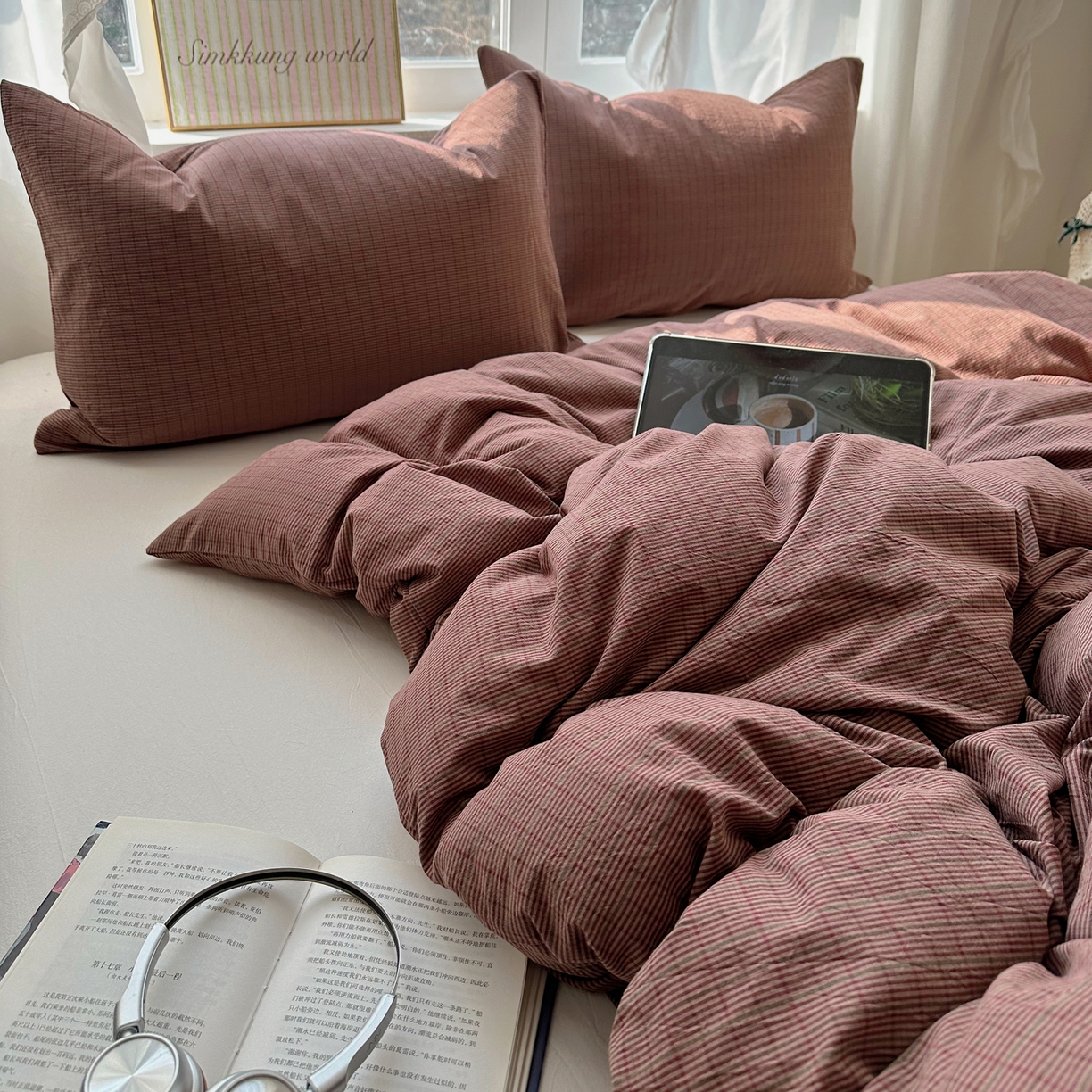 91家纺网 家纺一手货源 找家纺 六巷胡同 2026新款A类全棉纯棉水洗棉色织格子单品被套 被套单件 逐风-红格