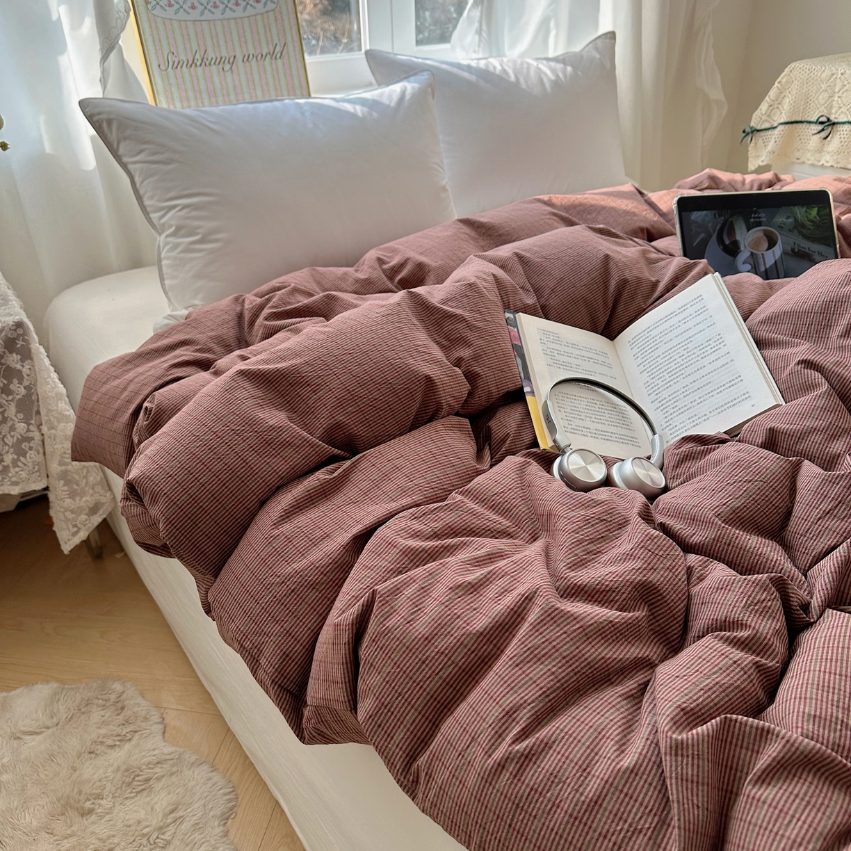 91家纺网 家纺一手货源 找家纺 六巷胡同 2026新款A类全棉纯棉水洗棉色织格子单品被套 被套单件 逐风-红格