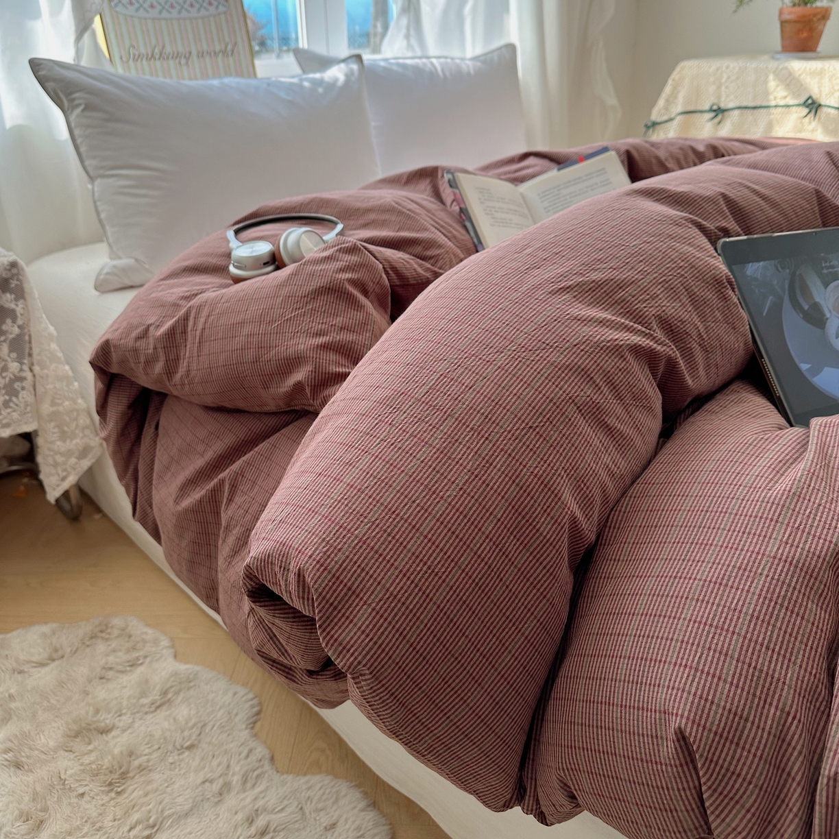 91家纺网 家纺一手货源 找家纺 六巷胡同 2026新款A类全棉纯棉水洗棉色织格子单品被套 被套单件 逐风-红格