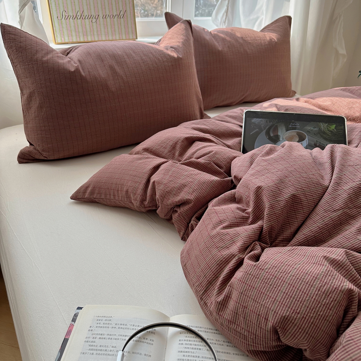 91家纺网 家纺一手货源 找家纺 六巷胡同 2026新款A类全棉纯棉水洗棉色织格子单品被套 被套单件 逐风-红格