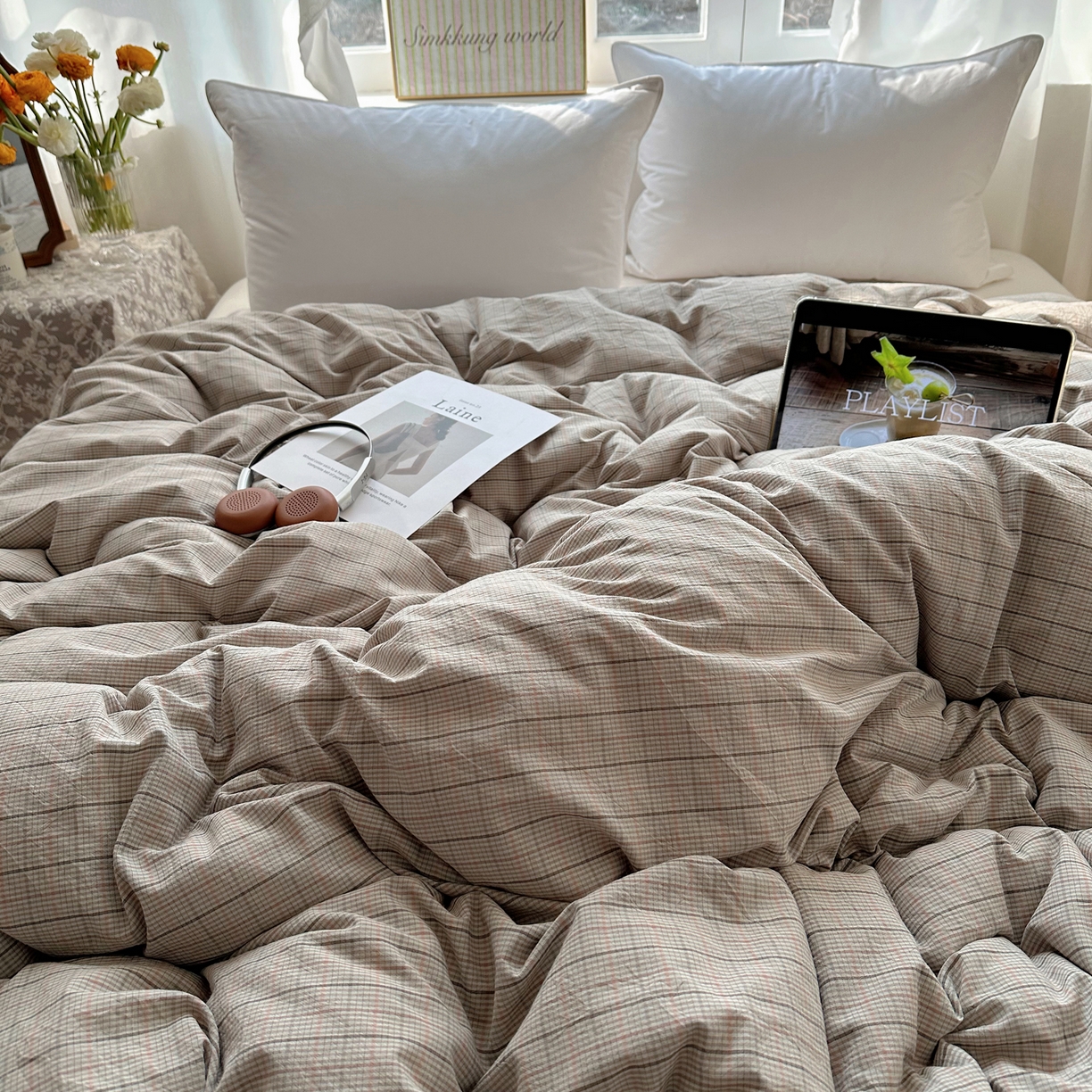 91家纺网 家纺一手货源 找家纺 六巷胡同 2026新款A类全棉纯棉水洗棉色织格子单品被套 被套单件 逐风-灰格