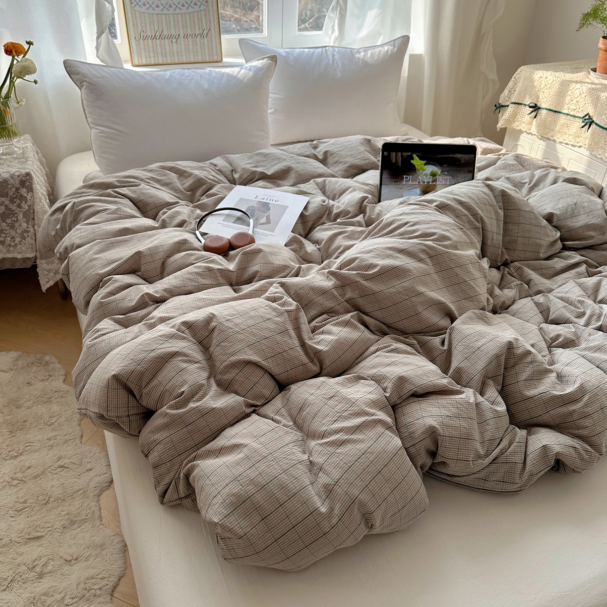 91家纺网 家纺一手货源 找家纺 六巷胡同 2026新款A类全棉纯棉水洗棉色织格子单品被套 被套单件 逐风-灰格