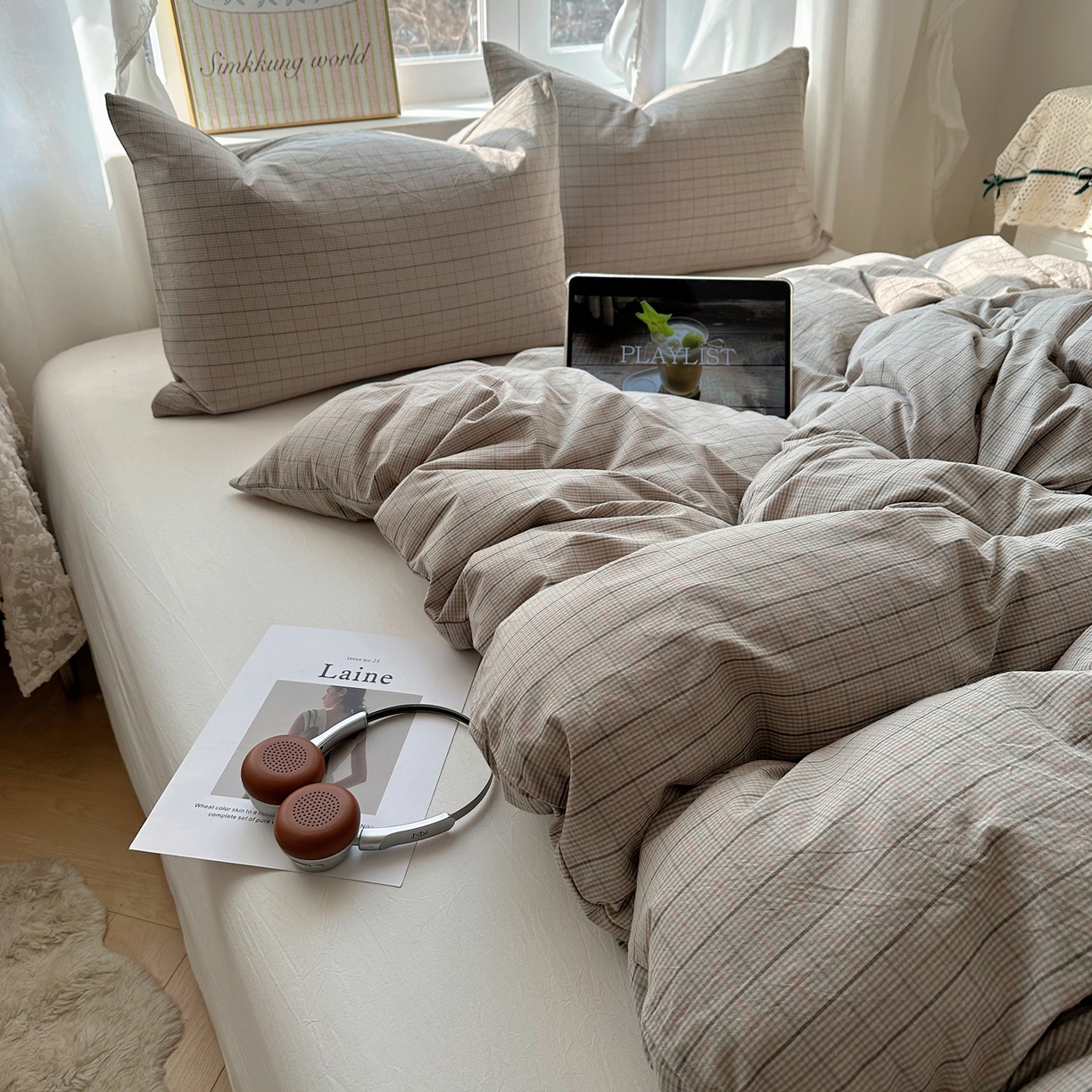 91家纺网 家纺一手货源 找家纺 六巷胡同 2026新款A类全棉纯棉水洗棉色织格子单品被套 被套单件 逐风-灰格