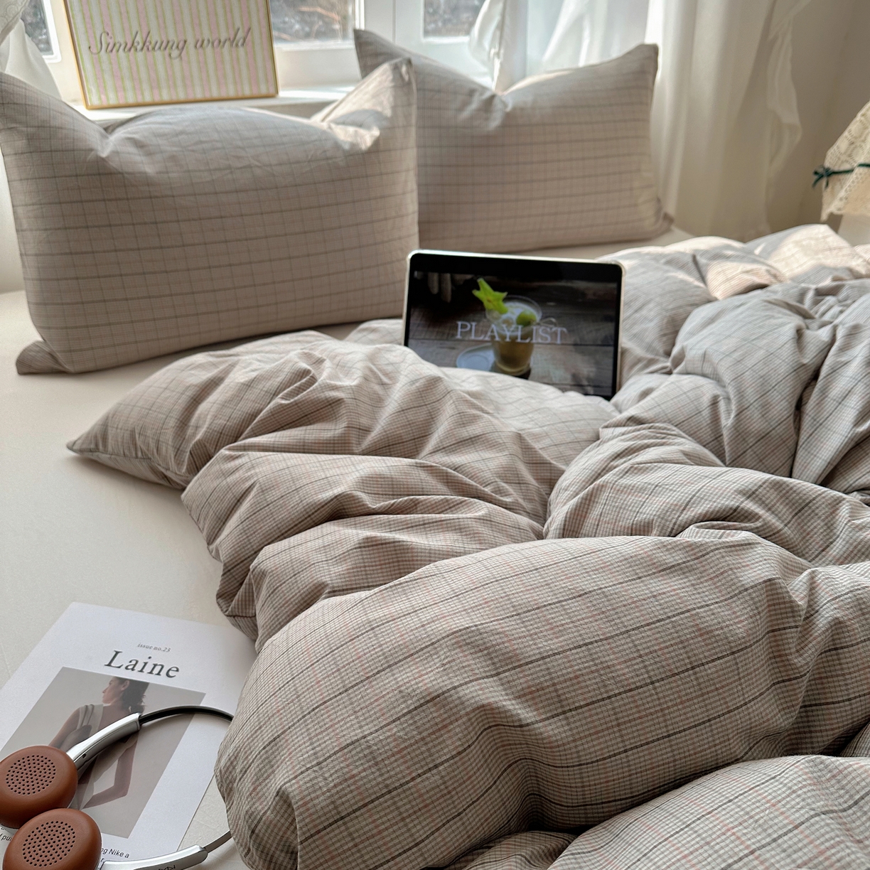 91家纺网 家纺一手货源 找家纺 六巷胡同 2026新款A类全棉纯棉水洗棉色织格子单品被套 被套单件 逐风-灰格