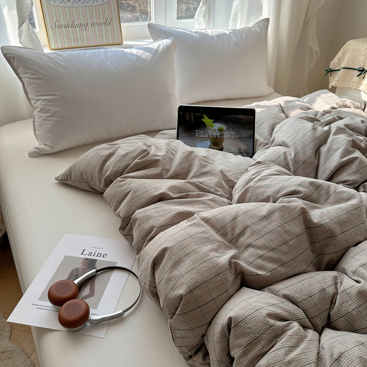 91家纺网 家纺一手货源 找家纺 六巷胡同 2026新款A类全棉纯棉水洗棉色织格子单品被套 被套单件 逐风-灰格