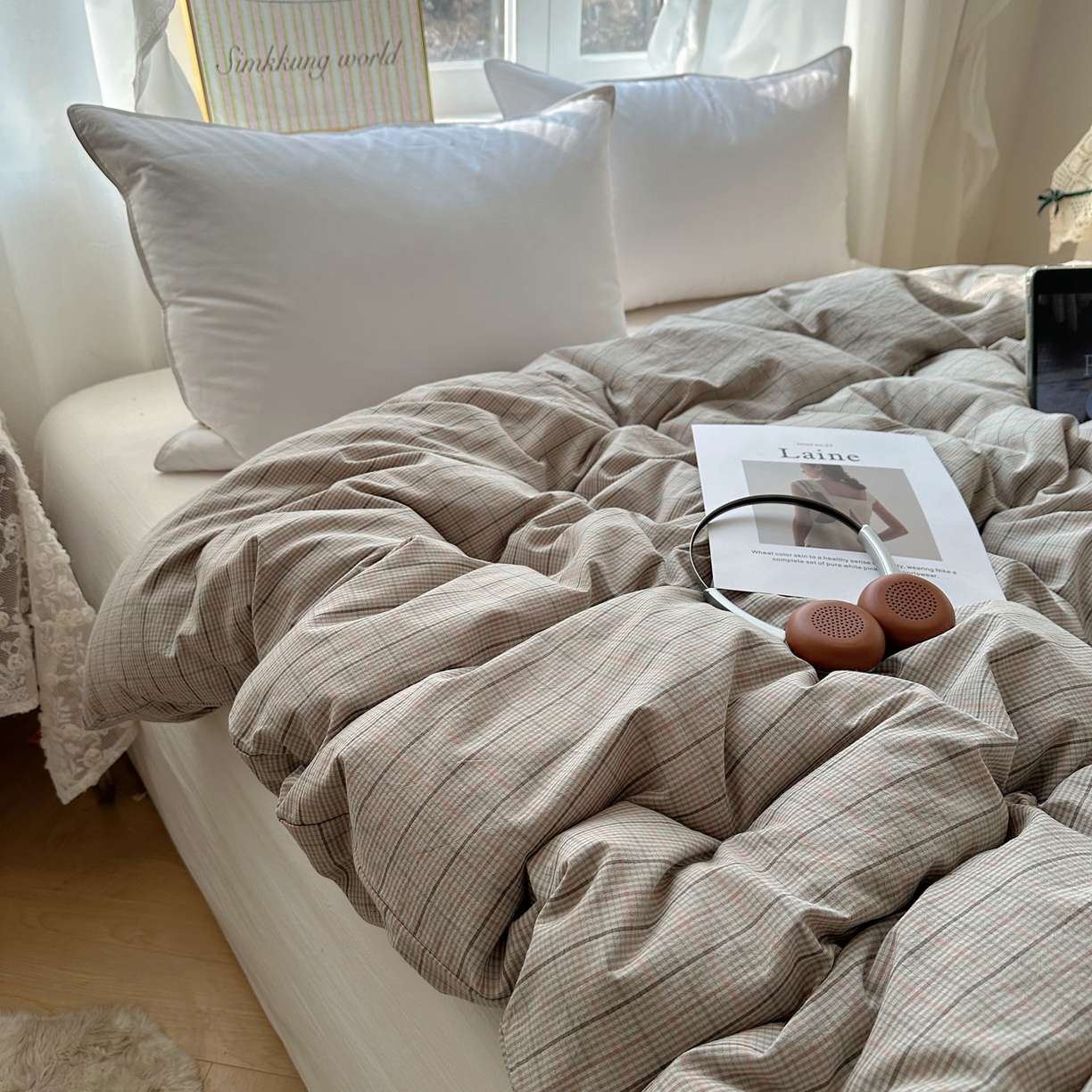 91家纺网 家纺一手货源 找家纺 六巷胡同 2026新款A类全棉纯棉水洗棉色织格子单品被套 被套单件 逐风-灰格