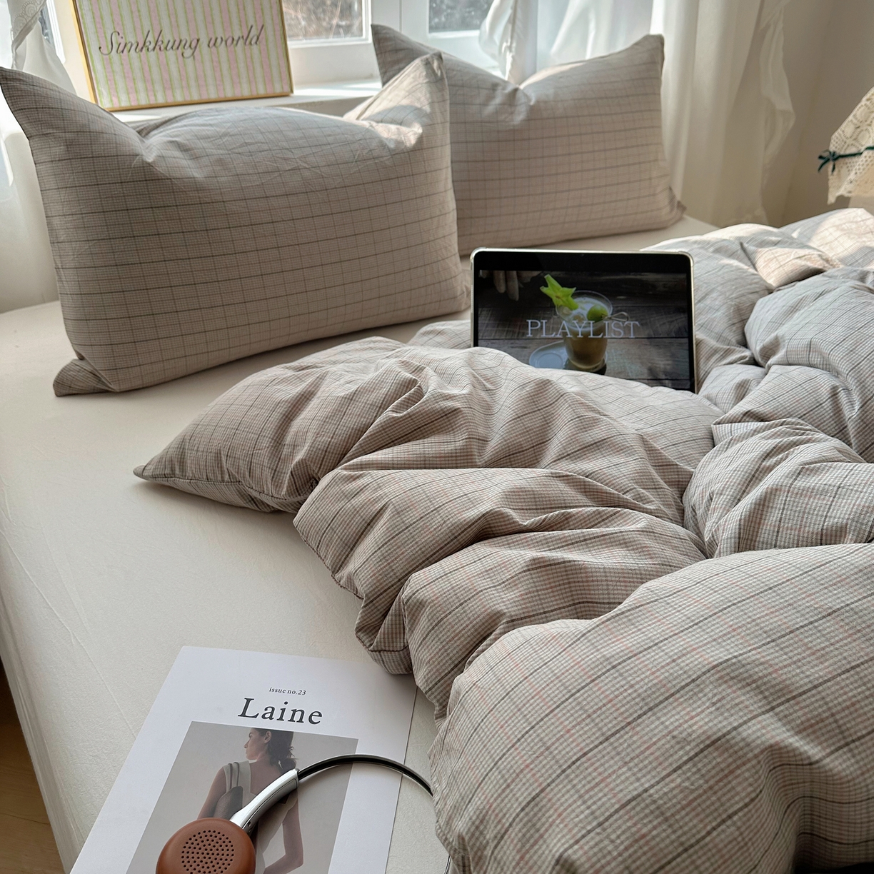 91家纺网 家纺一手货源 找家纺 六巷胡同 2026新款A类全棉纯棉水洗棉色织格子单品被套 被套单件 逐风-灰格