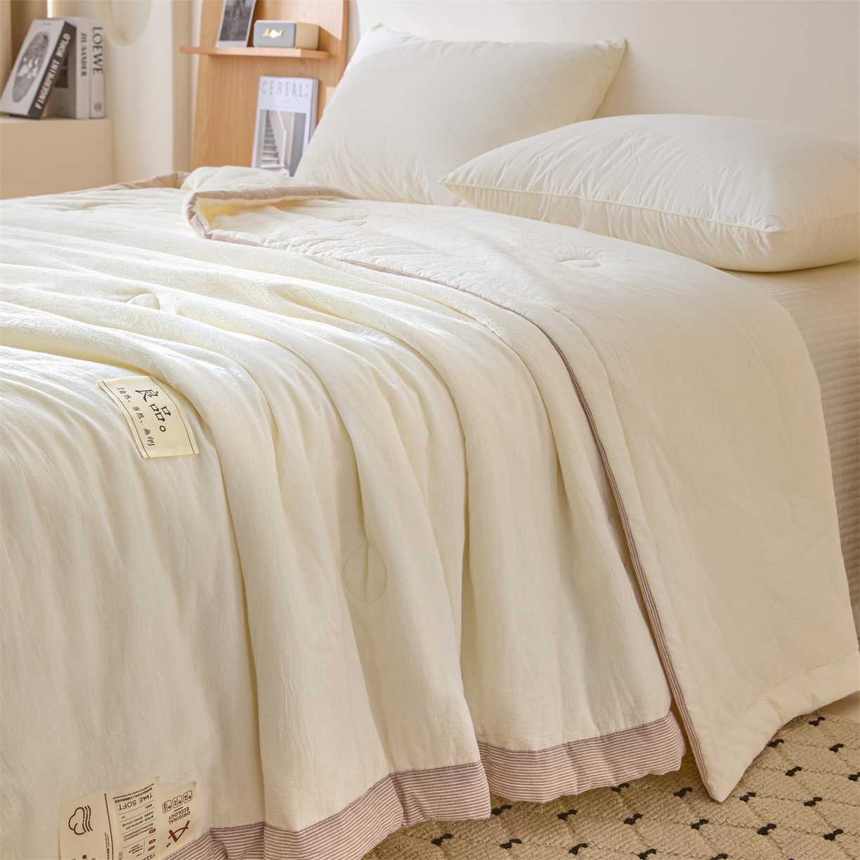 91家纺网 家纺一手货源 找家纺 创优家纺 2026新款无印风21%大豆夏凉被大豆纤维手包边款夏凉被夏被空调被子被芯 良品-米白
