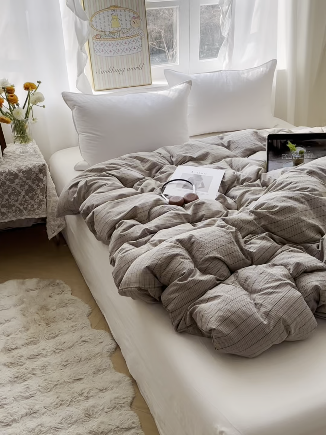 91家纺网 家纺一手货源 找家纺 六巷胡同 2026新款A类全棉纯棉水洗棉色织格子单品被套 被套单件 逐风-灰格