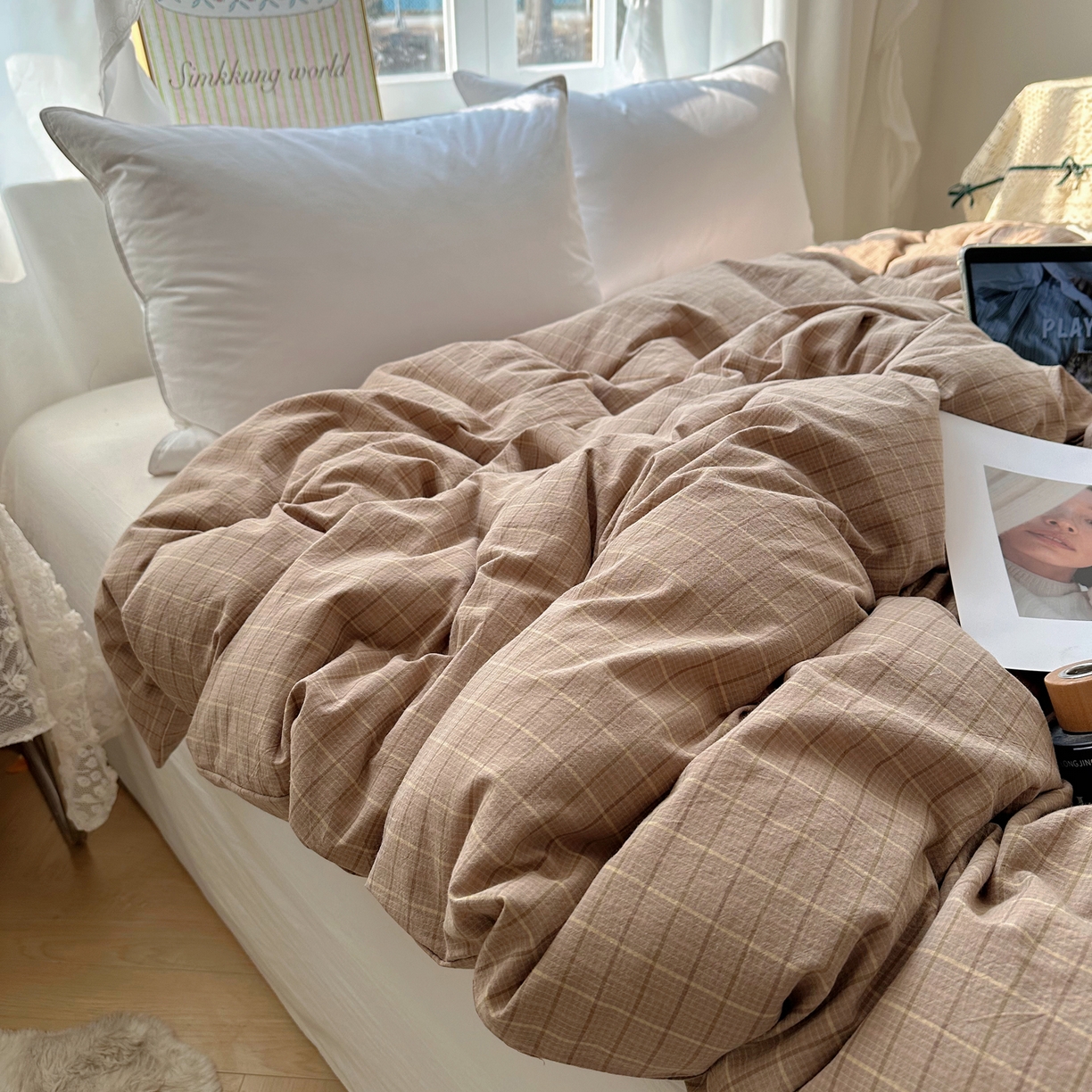 91家纺网 家纺一手货源 找家纺 六巷胡同 2026新款A类全棉纯棉水洗棉色织格子单品被套 被套单件 逐风-咖格