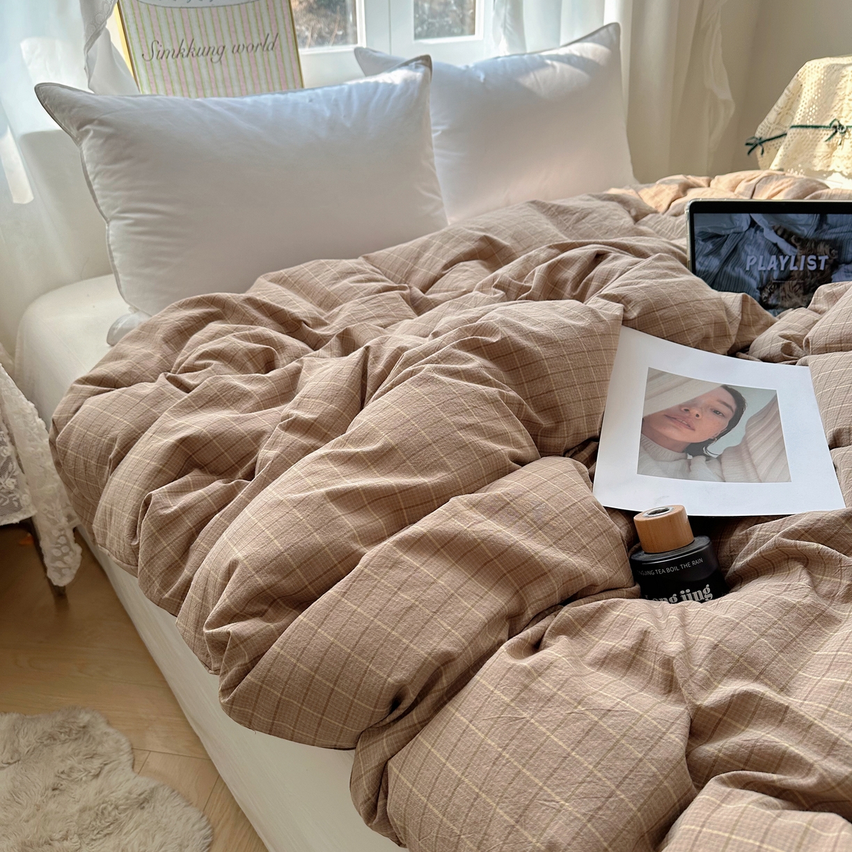 91家纺网 家纺一手货源 找家纺 六巷胡同 2026新款A类全棉纯棉水洗棉色织格子单品被套 被套单件 逐风-咖格