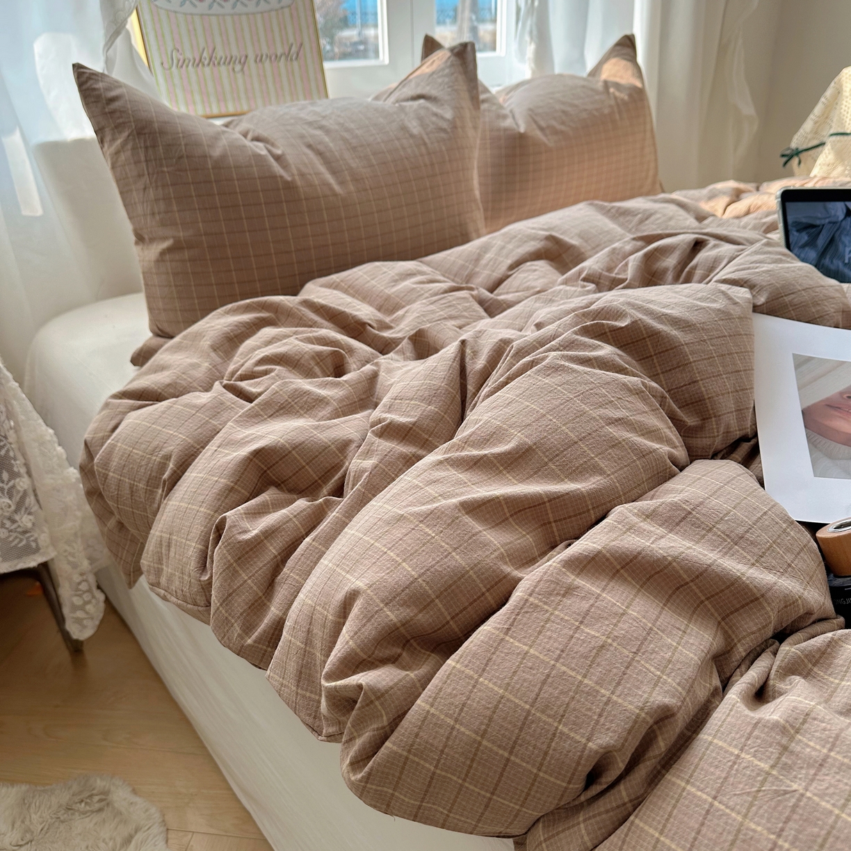 91家纺网 家纺一手货源 找家纺 六巷胡同 2026新款A类全棉纯棉水洗棉色织格子单品被套 被套单件 逐风-咖格