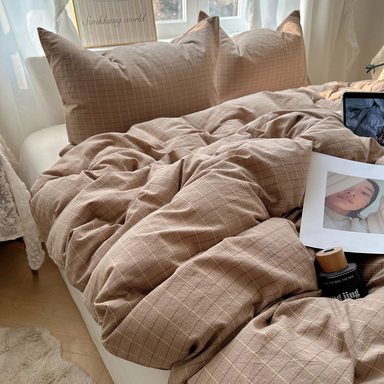 91家纺网 家纺一手货源 找家纺 六巷胡同 2026新款A类全棉纯棉水洗棉色织格子单品被套 被套单件 逐风-咖格