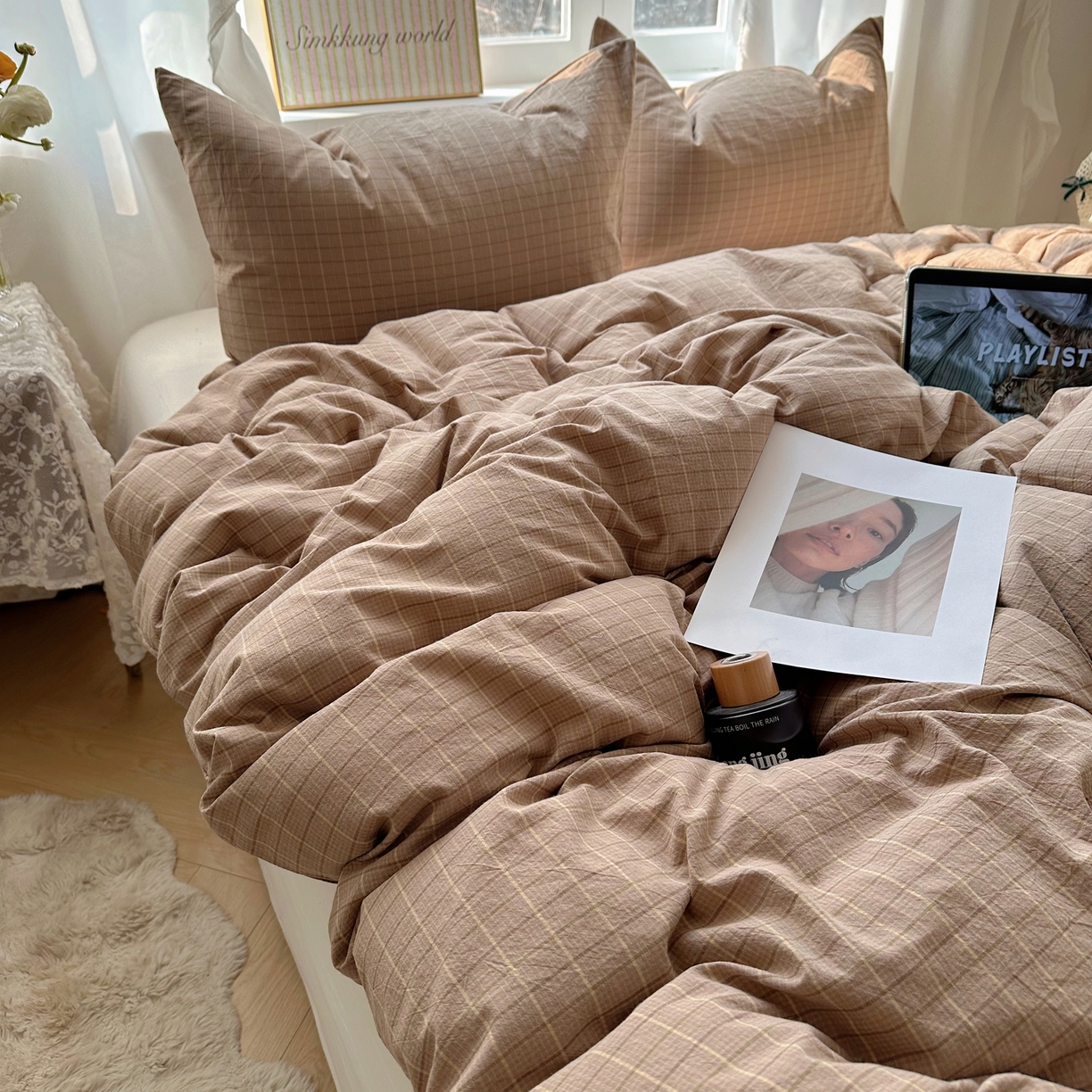 91家纺网 家纺一手货源 找家纺 六巷胡同 2026新款A类全棉纯棉水洗棉色织格子单品被套 被套单件 逐风-咖格