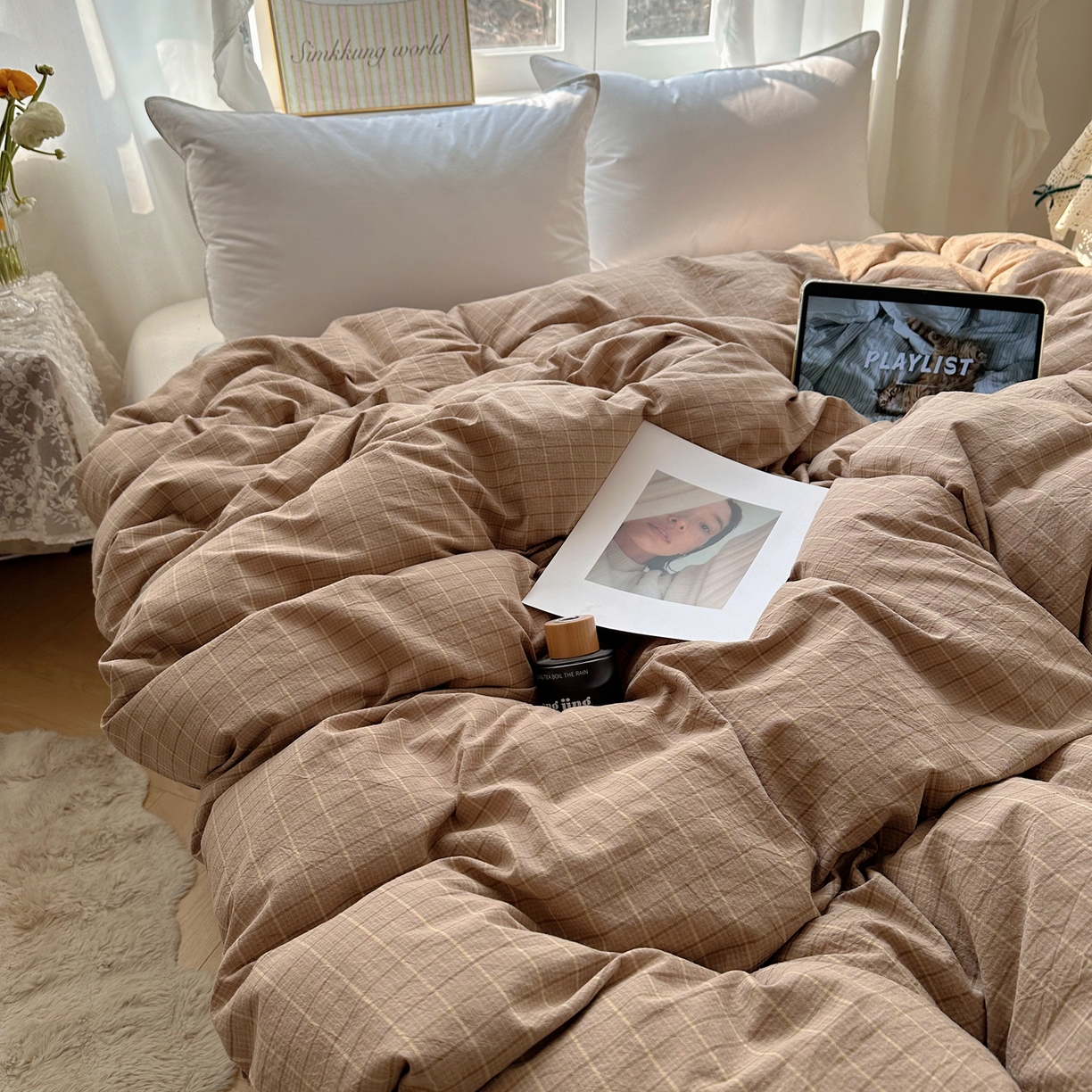 91家纺网 家纺一手货源 找家纺 六巷胡同 2026新款A类全棉纯棉水洗棉色织格子单品被套 被套单件 逐风-咖格