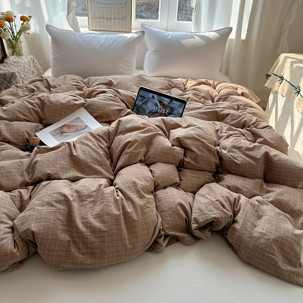 91家纺网 家纺一手货源 找家纺 六巷胡同 2026新款A类全棉纯棉水洗棉色织格子单品被套 被套单件 逐风-咖格