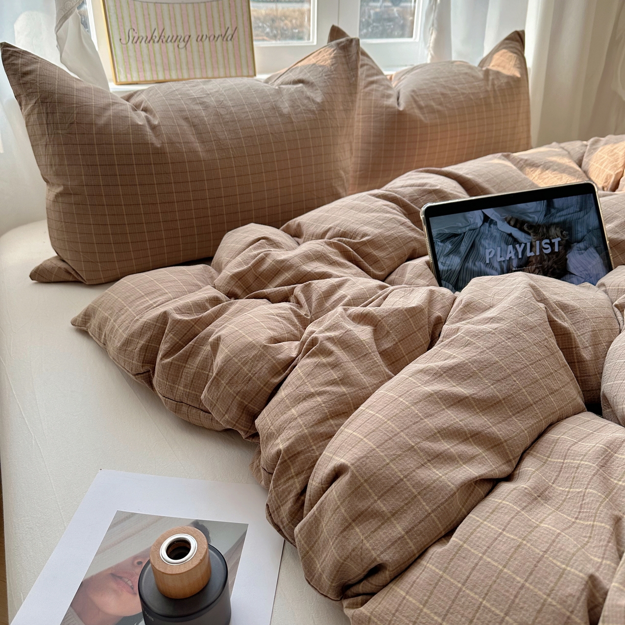 91家纺网 家纺一手货源 找家纺 六巷胡同 2026新款A类全棉纯棉水洗棉色织格子单品被套 被套单件 逐风-咖格