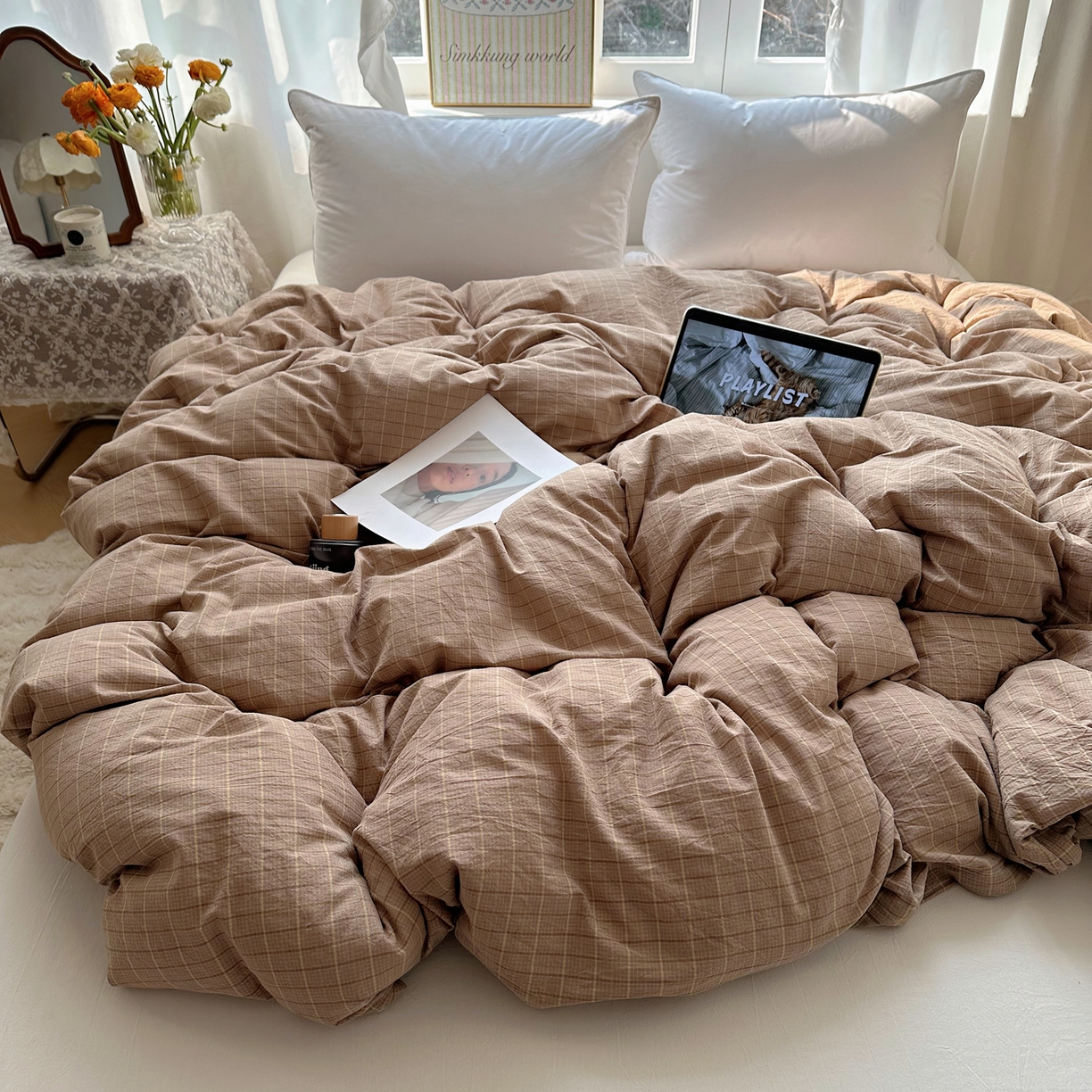 91家纺网 家纺一手货源 找家纺 六巷胡同 2026新款A类全棉纯棉水洗棉色织格子单品被套 被套单件 逐风-咖格