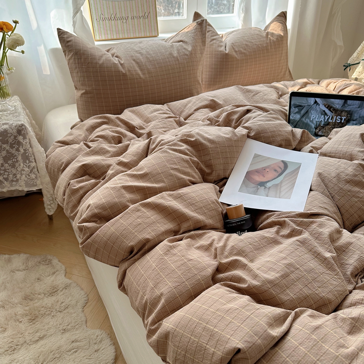 91家纺网 家纺一手货源 找家纺 六巷胡同 2026新款A类全棉纯棉水洗棉色织格子单品被套 被套单件 逐风-咖格