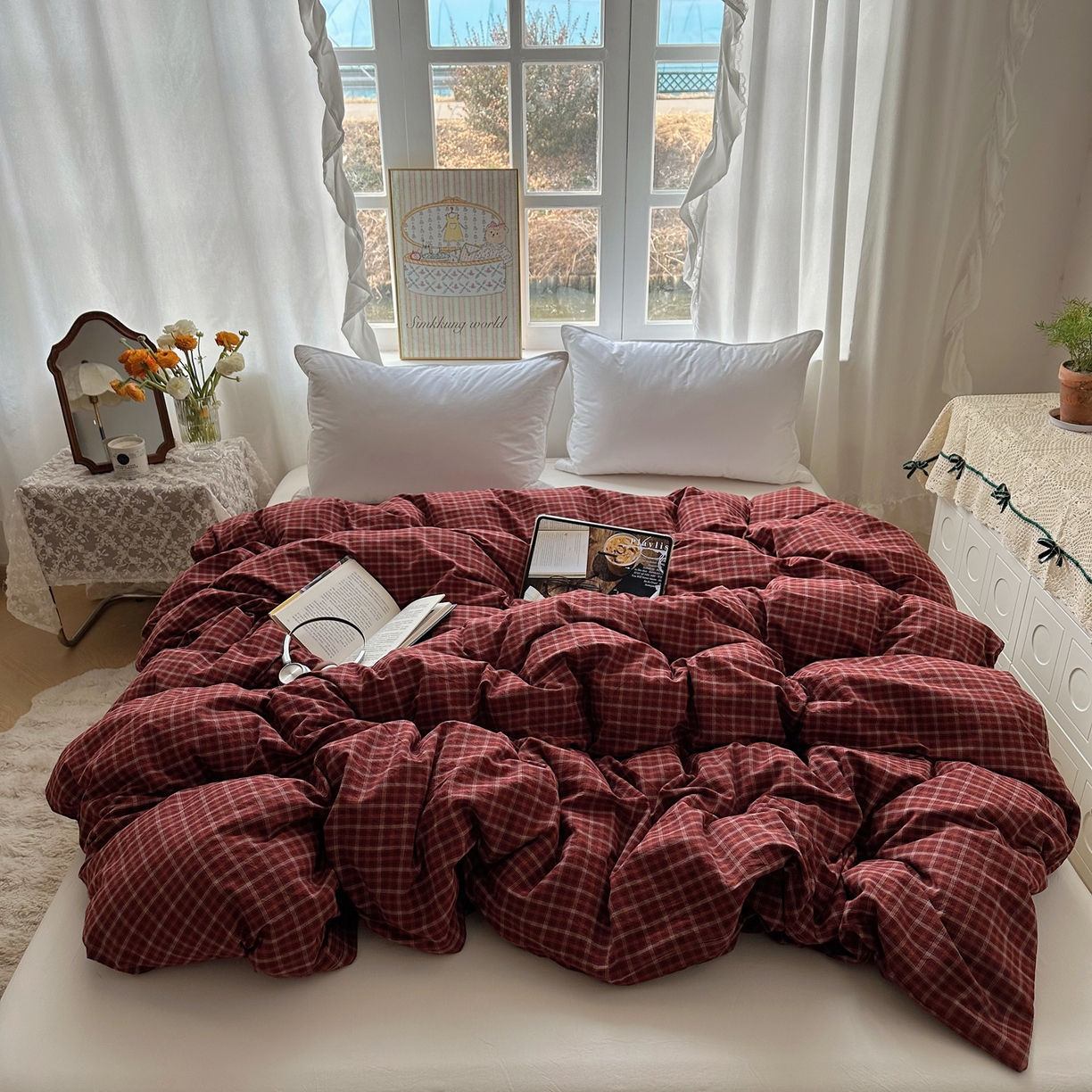 91家纺网 家纺一手货源 找家纺 六巷胡同 2026新款A类全棉纯棉水洗棉色织格子单品被套 被套单件 追光-红格