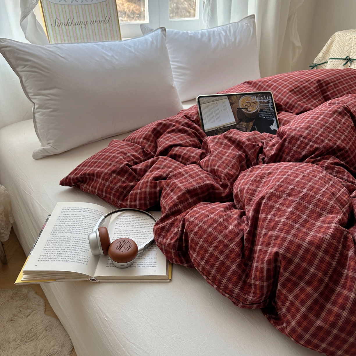 91家纺网 家纺一手货源 找家纺 六巷胡同 2026新款A类全棉纯棉水洗棉色织格子单品被套 被套单件 追光-红格