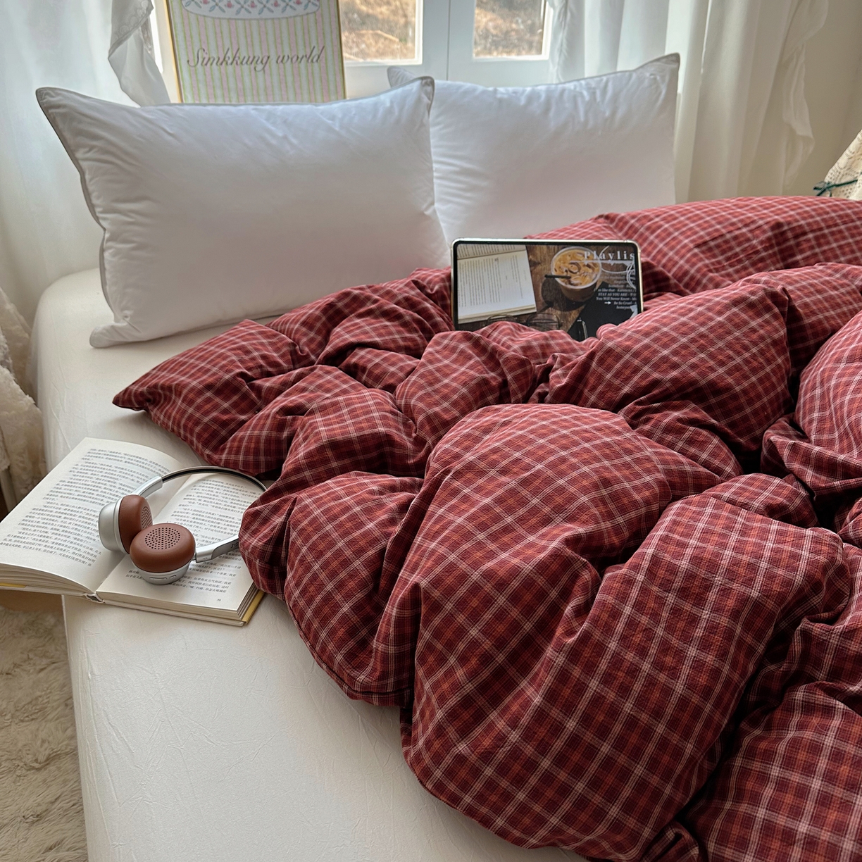 91家纺网 家纺一手货源 找家纺 六巷胡同 2026新款A类全棉纯棉水洗棉色织格子单品被套 被套单件 追光-红格