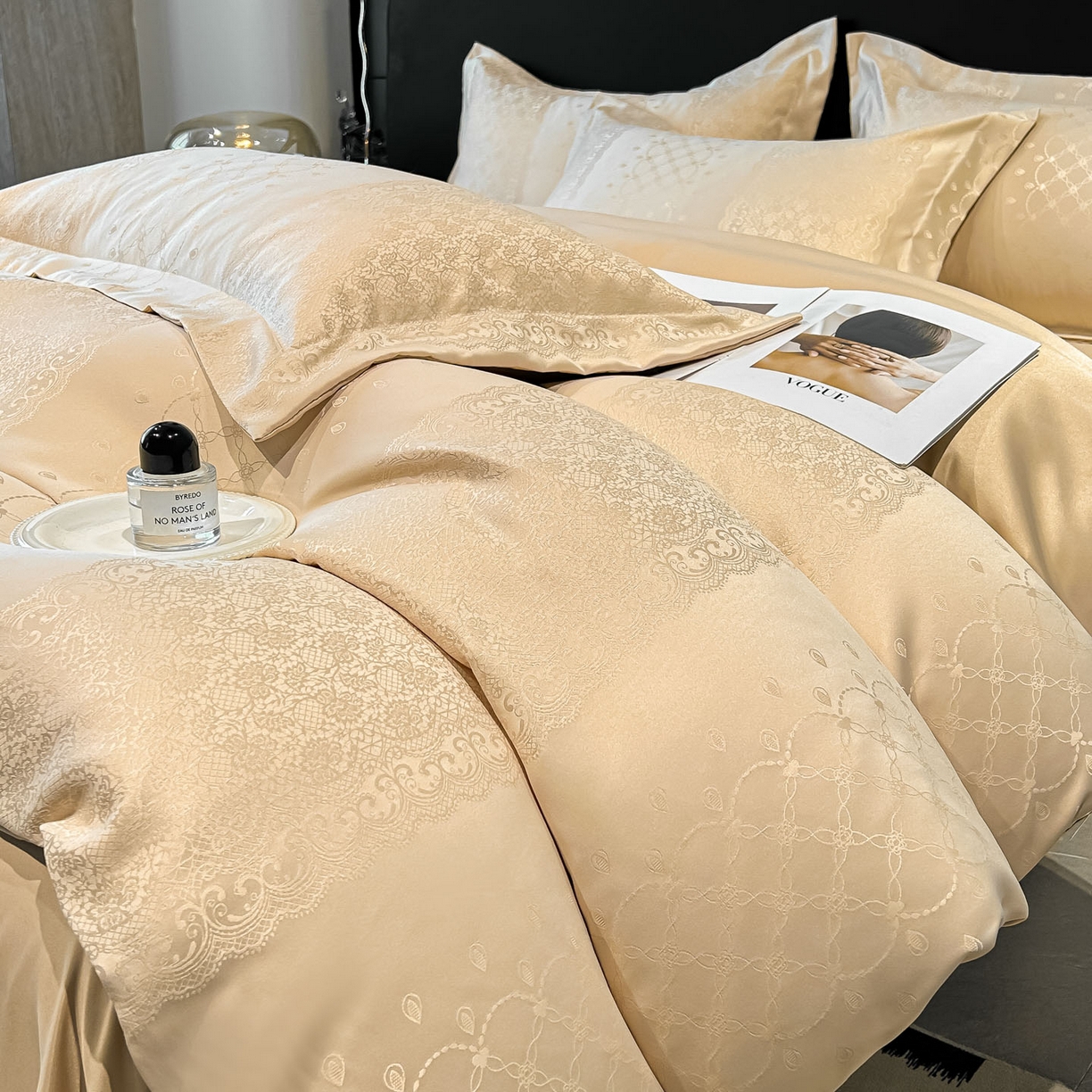 金阳光家纺 2026新款A类简奢款水洗真丝天丝亮丝提花四件套 浮生若梦-香槟