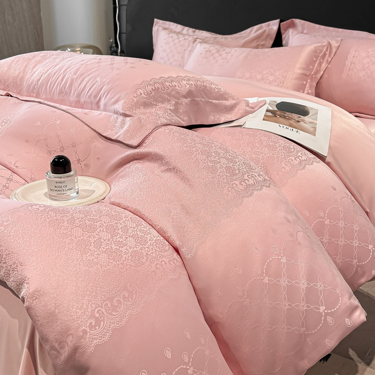 金阳光家纺 2026新款A类简奢款水洗真丝天丝亮丝提花四件套 浮生若梦-豆沙