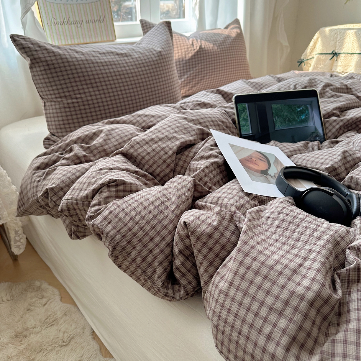 六巷胡同 2026新款A类全棉纯棉水洗棉色织格子单品被套 被套单件 追光-米格