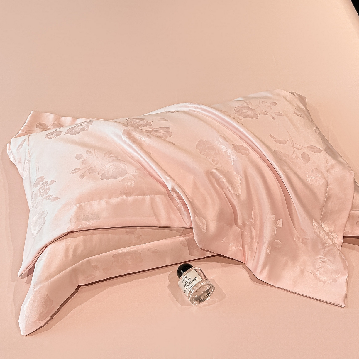 91家纺网 家纺一手货源 找家纺 金阳光家纺 2026新款A类简奢款水洗真丝天丝亮丝提花四件套 花语-粉