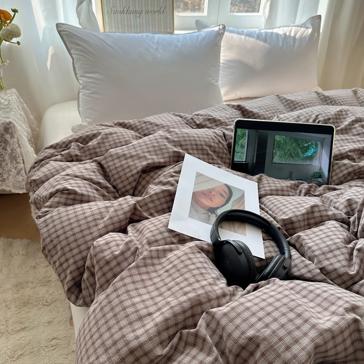 91家纺网 家纺一手货源 找家纺 六巷胡同 2026新款A类全棉纯棉水洗棉色织格子单品被套 被套单件 追光-米格