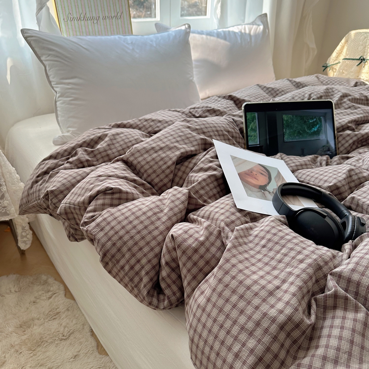 91家纺网 家纺一手货源 找家纺 六巷胡同 2026新款A类全棉纯棉水洗棉色织格子单品被套 被套单件 追光-米格