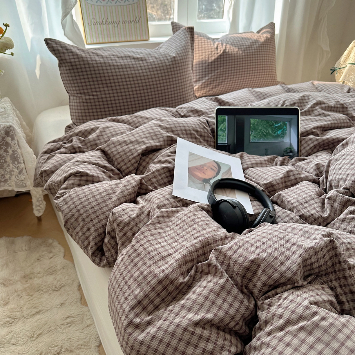 91家纺网 家纺一手货源 找家纺 六巷胡同 2026新款A类全棉纯棉水洗棉色织格子单品被套 被套单件 追光-米格