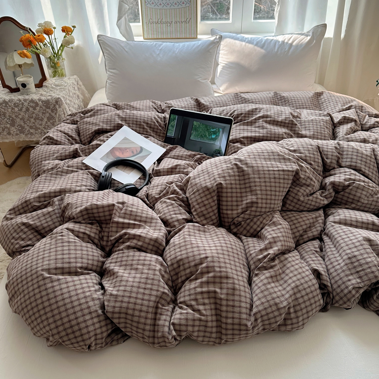 91家纺网 家纺一手货源 找家纺 六巷胡同 2026新款A类全棉纯棉水洗棉色织格子单品被套 被套单件 追光-米格