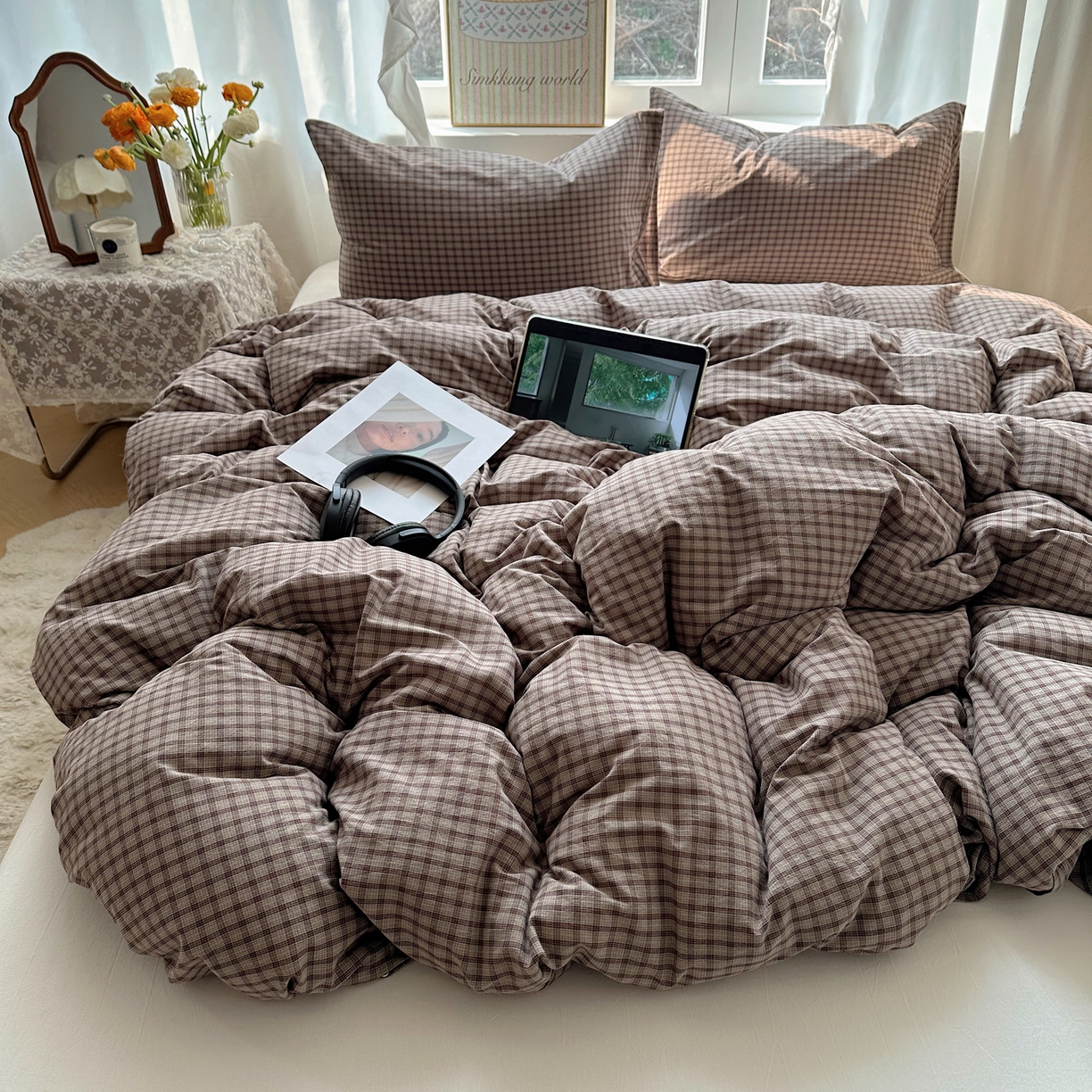 91家纺网 家纺一手货源 找家纺 六巷胡同 2026新款A类全棉纯棉水洗棉色织格子单品被套 被套单件 追光-米格