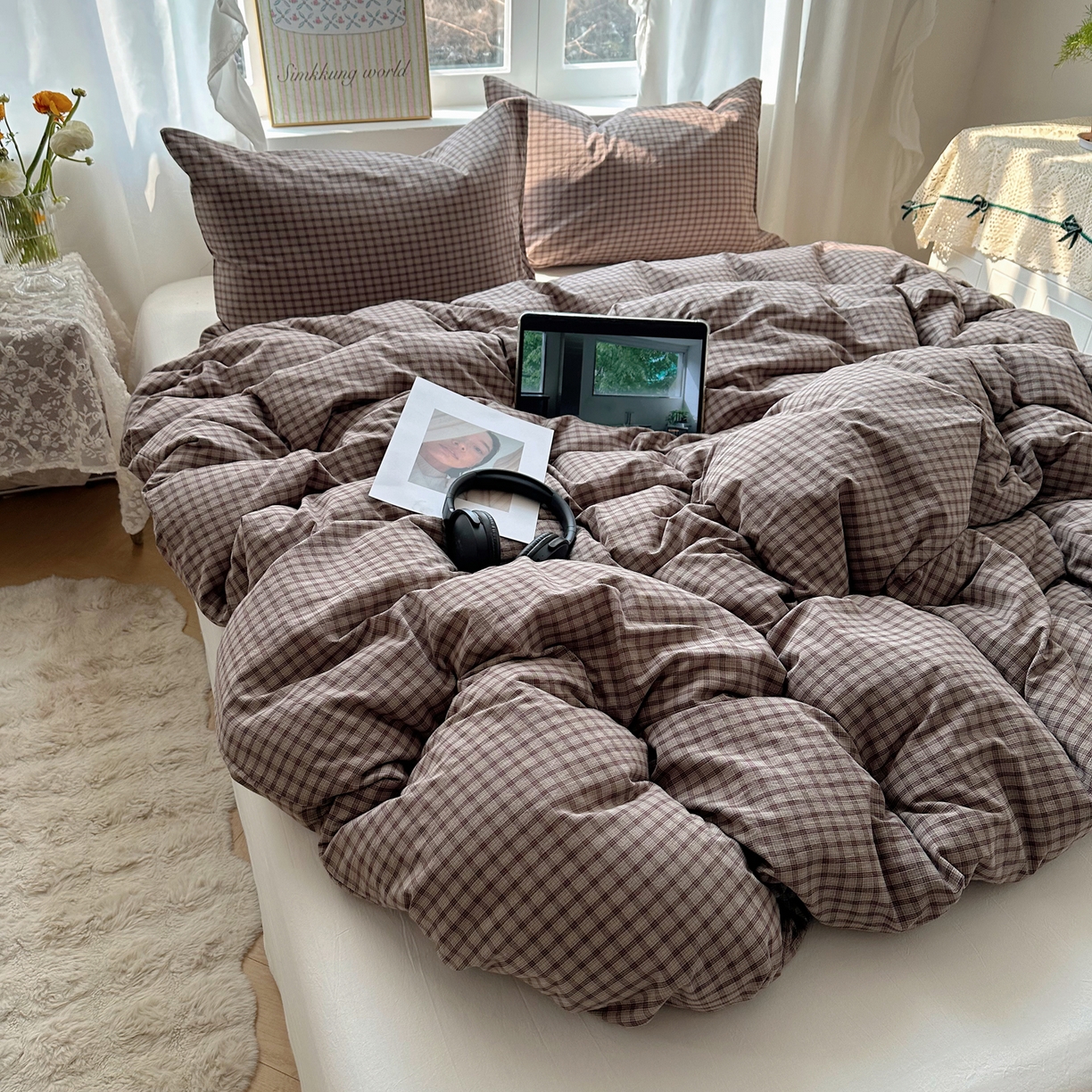 91家纺网 家纺一手货源 找家纺 六巷胡同 2026新款A类全棉纯棉水洗棉色织格子单品被套 被套单件 追光-米格