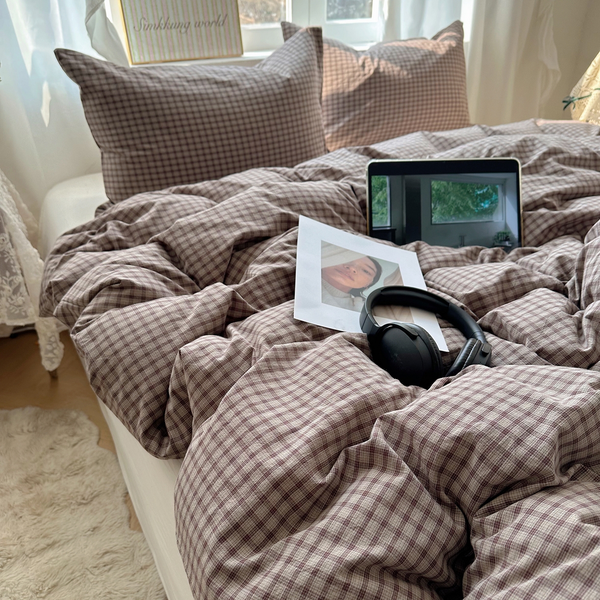 91家纺网 家纺一手货源 找家纺 六巷胡同 2026新款A类全棉纯棉水洗棉色织格子单品被套 被套单件 追光-米格