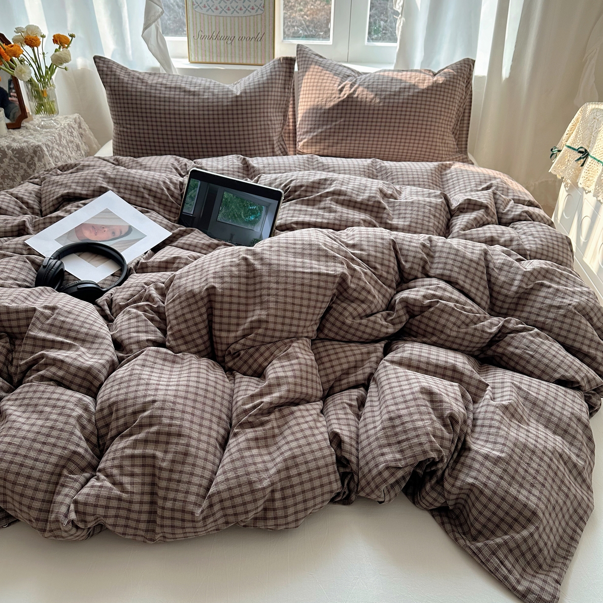 91家纺网 家纺一手货源 找家纺 六巷胡同 2026新款A类全棉纯棉水洗棉色织格子单品被套 被套单件 追光-米格