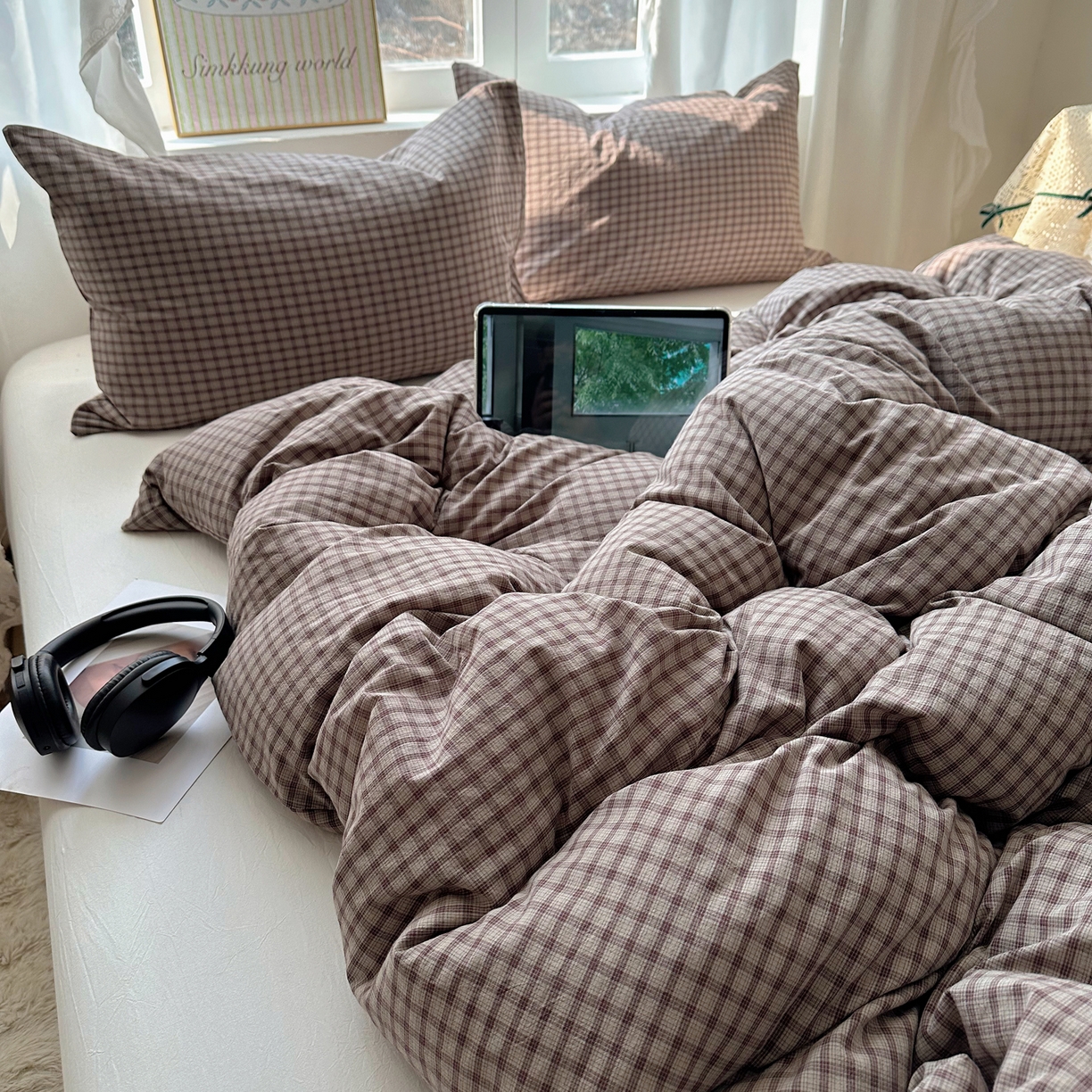 91家纺网 家纺一手货源 找家纺 六巷胡同 2026新款A类全棉纯棉水洗棉色织格子单品被套 被套单件 追光-米格