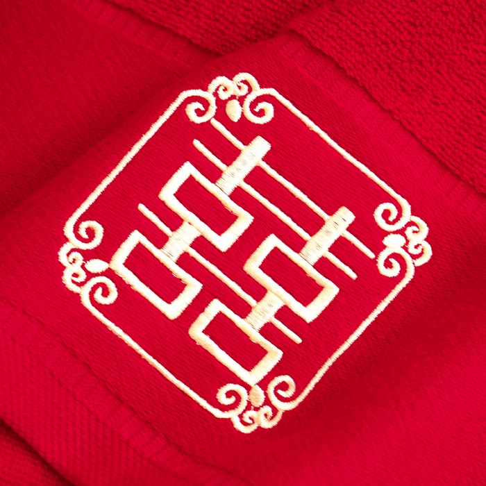 91家纺网 家纺一手货源 找家纺 朴尔家纺-毛巾被 2026新款全棉纯棉红色系喜庆婚庆伴手礼新婚回礼绣花毛巾-场景一 好事成双 35x75cm毛巾