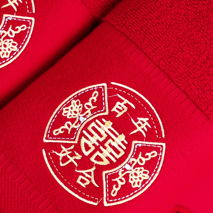 91家纺网 家纺一手货源 找家纺 朴尔家纺-毛巾被 2026新款全棉纯棉红色系喜庆婚庆伴手礼新婚回礼绣花毛巾-场景一 好合百年 礼盒