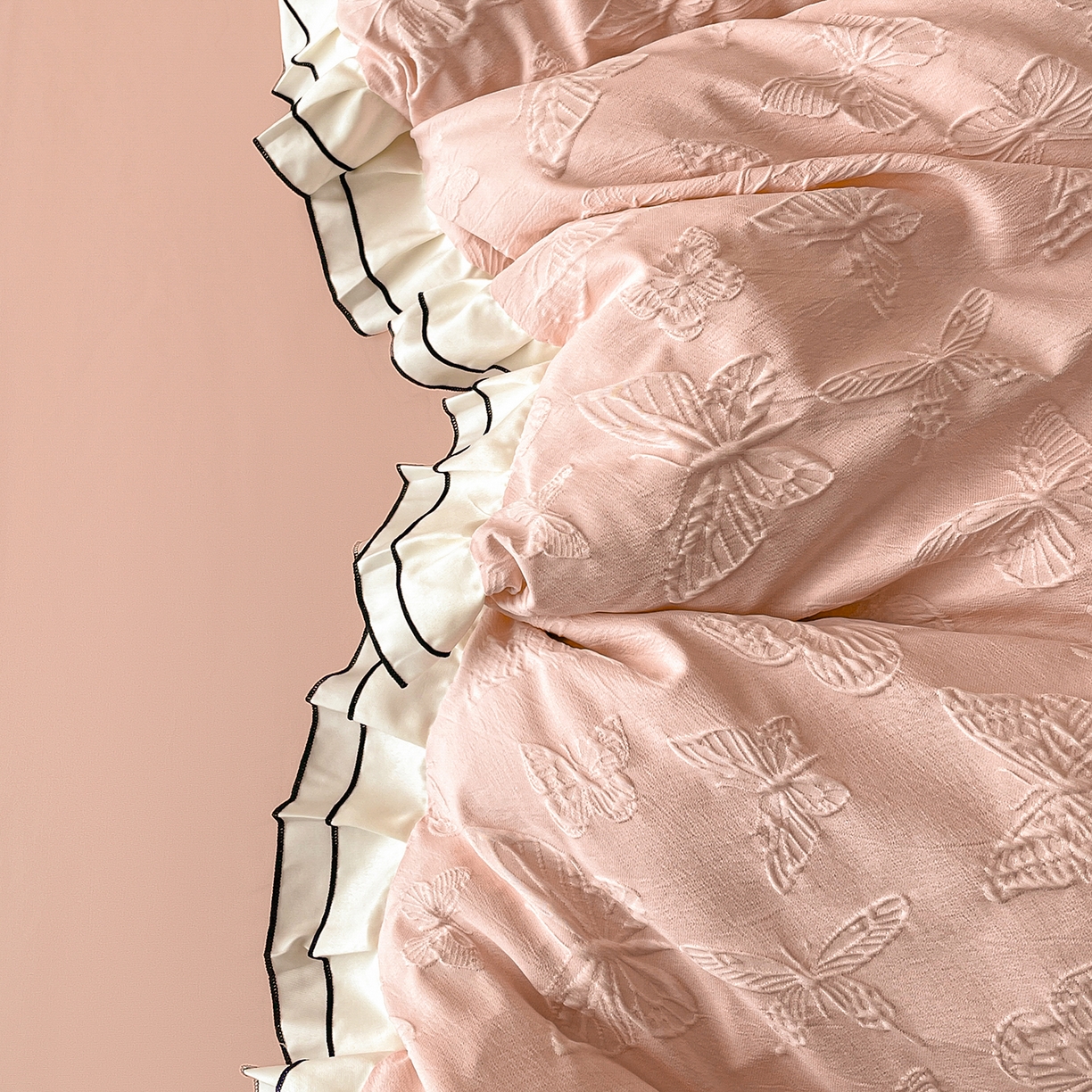 91家纺网 家纺一手货源 找家纺 （总）金阳光家纺 2026新款立体浮雕双层花边水洗真丝四件套