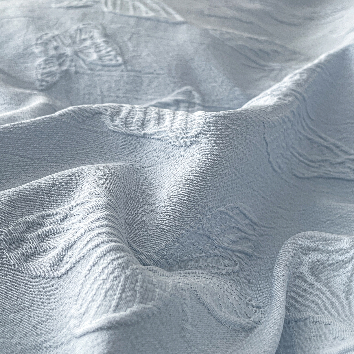 91家纺网 家纺一手货源 找家纺 金阳光家纺 2026新款立体浮雕双层花边水洗真丝四件套 蝴蝶-蓝