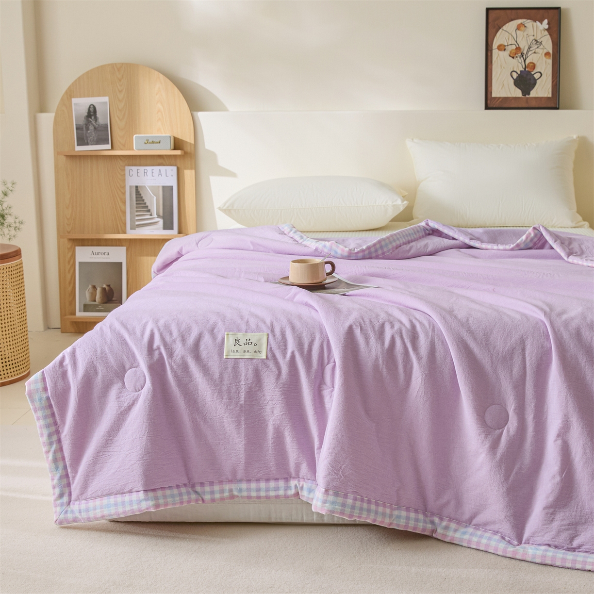 91家纺网 家纺一手货源 找家纺 创优家纺 2026新款无印风21%大豆夏凉被大豆纤维手包边款夏凉被夏被空调被子被芯 良品-浅紫