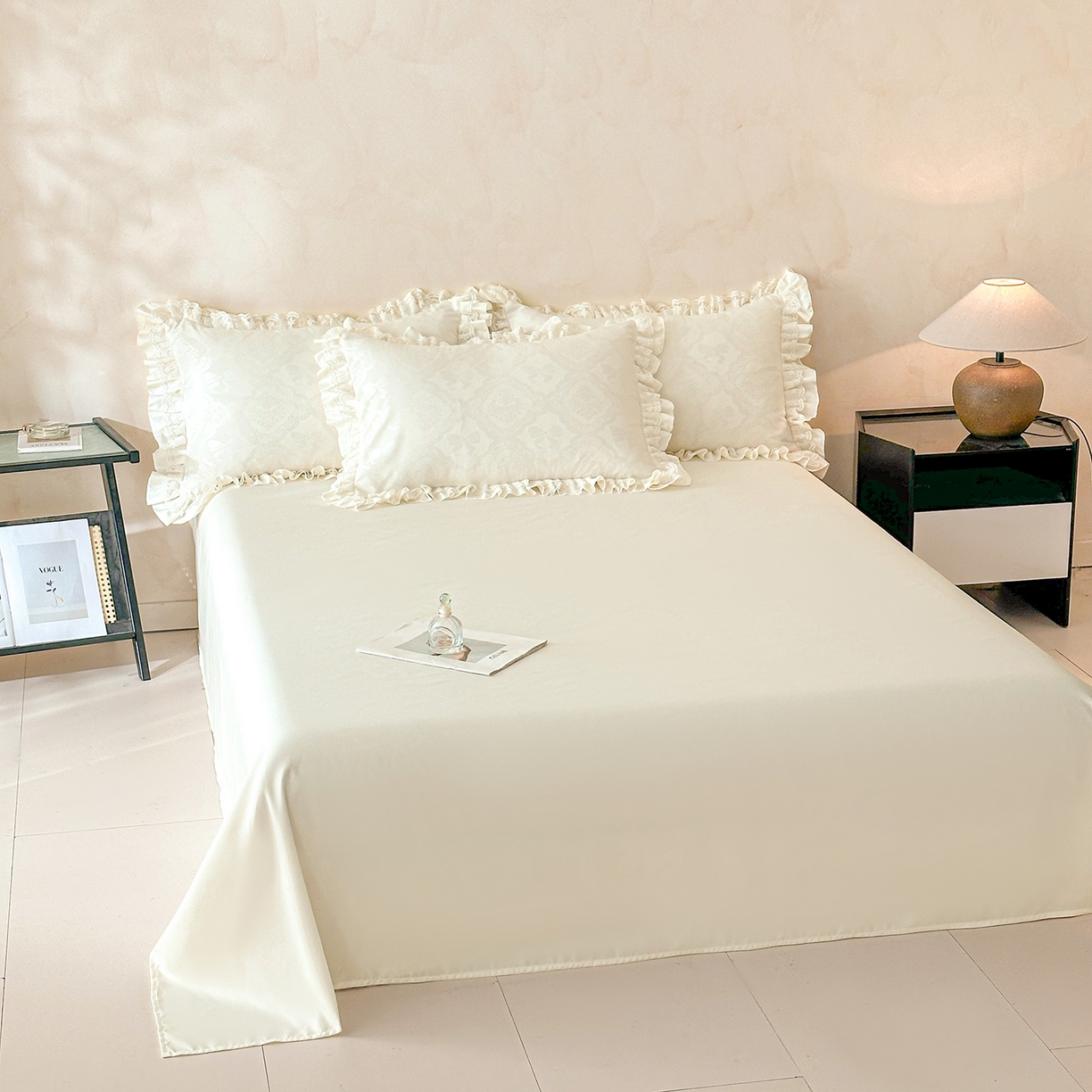 91家纺网 家纺一手货源 找家纺 （总）金阳光家纺 2026春夏新款A类花边蕾丝款水洗真丝天丝床盖款床单款提花四件套