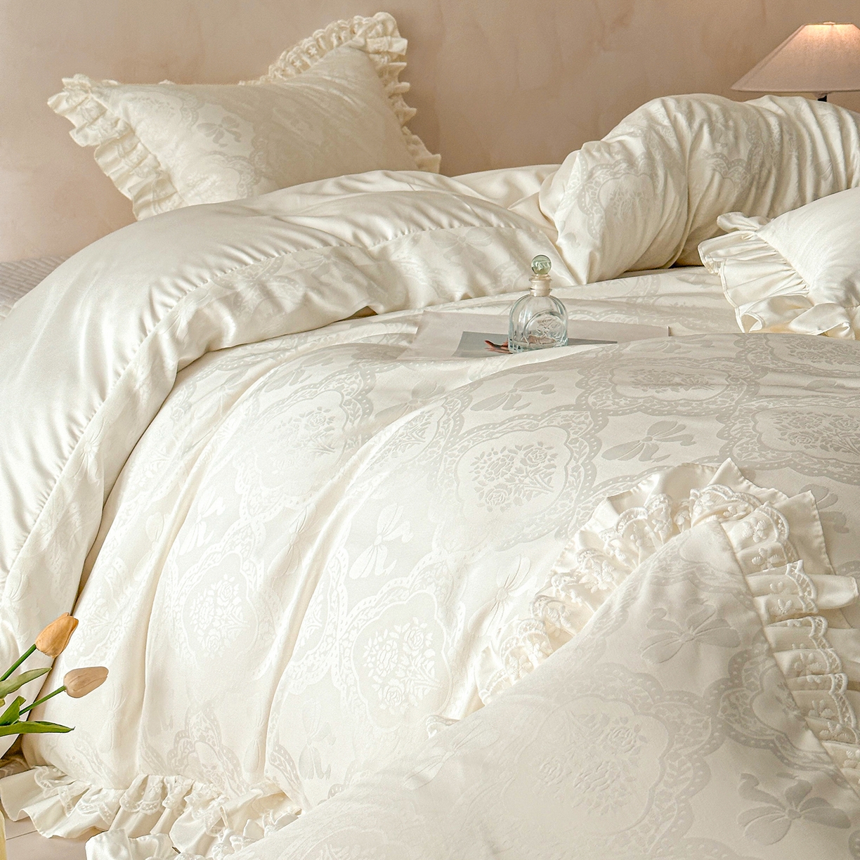 91家纺网 家纺一手货源 找家纺 （总）金阳光家纺 2026春夏新款A类花边蕾丝款水洗真丝天丝床盖款床单款提花四件套