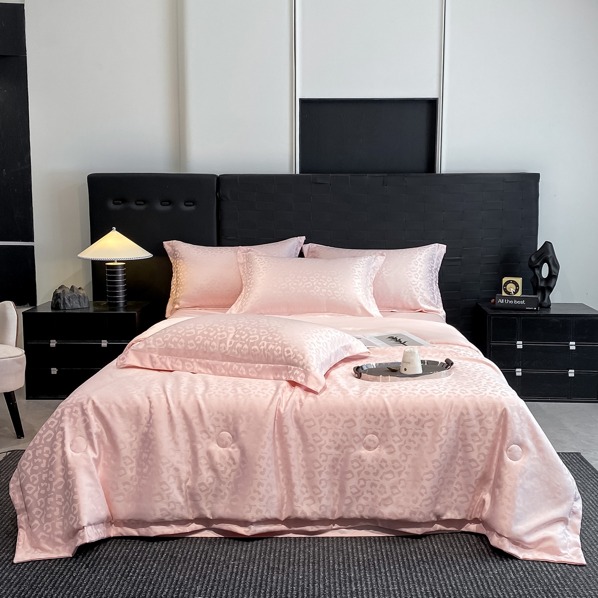 91家纺网 家纺一手货源 找家纺 金阳光家纺 2026新款A类水洗真丝天丝提花高奢豹纹系列夏被夏凉被空调被夏被四件套 豹纹-粉