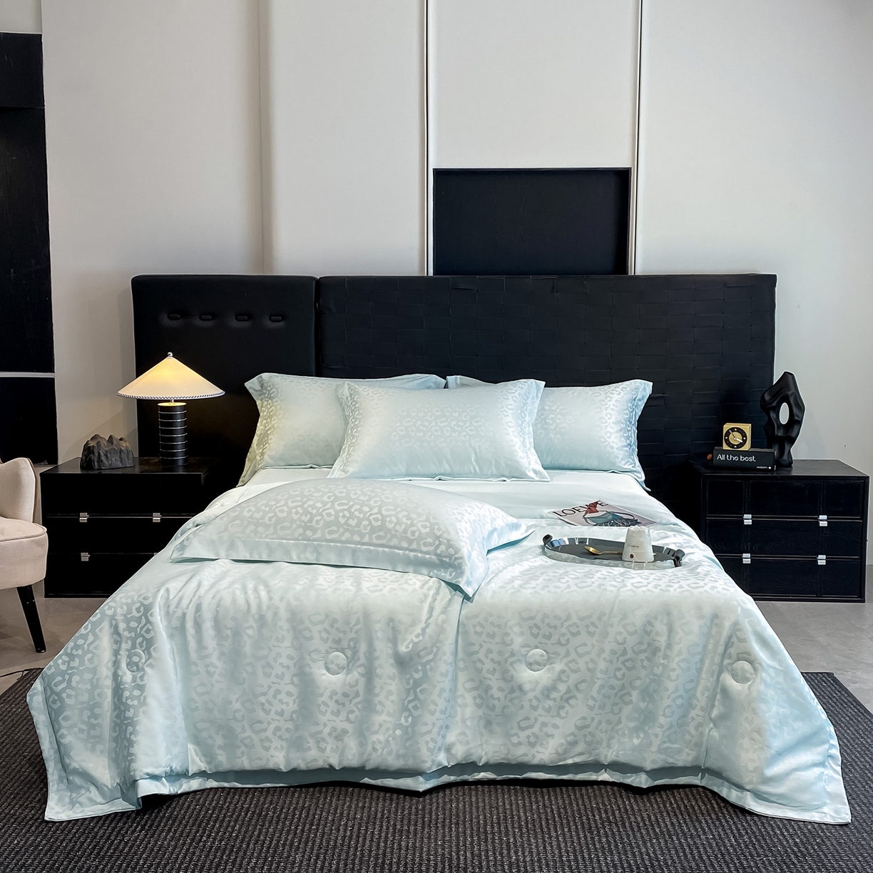 91家纺网 家纺一手货源 找家纺 金阳光家纺 2026新款A类水洗真丝天丝提花高奢豹纹系列夏被夏凉被空调被夏被四件套 豹纹-梦幻绿