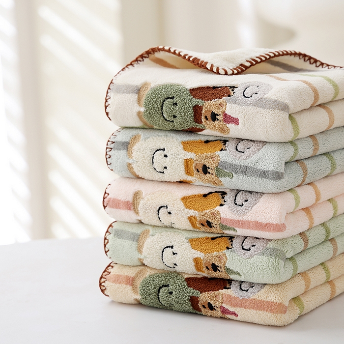 朴尔家纺-毛巾被 2026新款毛巾绣勾边AB版珊瑚绒速吸速干毛巾浴巾- 背带熊毛巾 组合图仅供展示不可下单