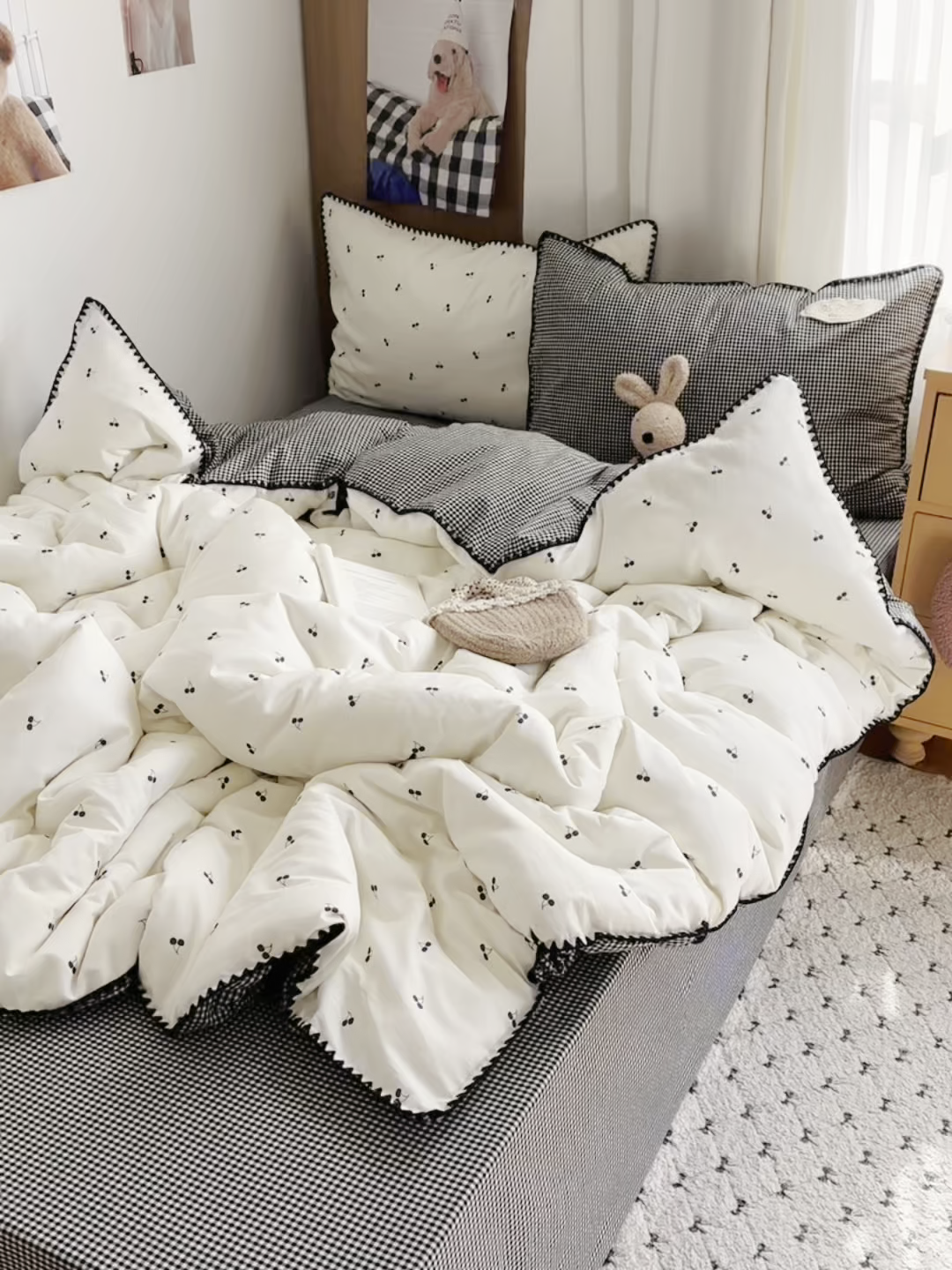 91家纺网 家纺一手货源 找家纺 （总）桃子家居 2026新款小清新A类全棉纯棉水洗棉色织混搭四件套甜心樱桃